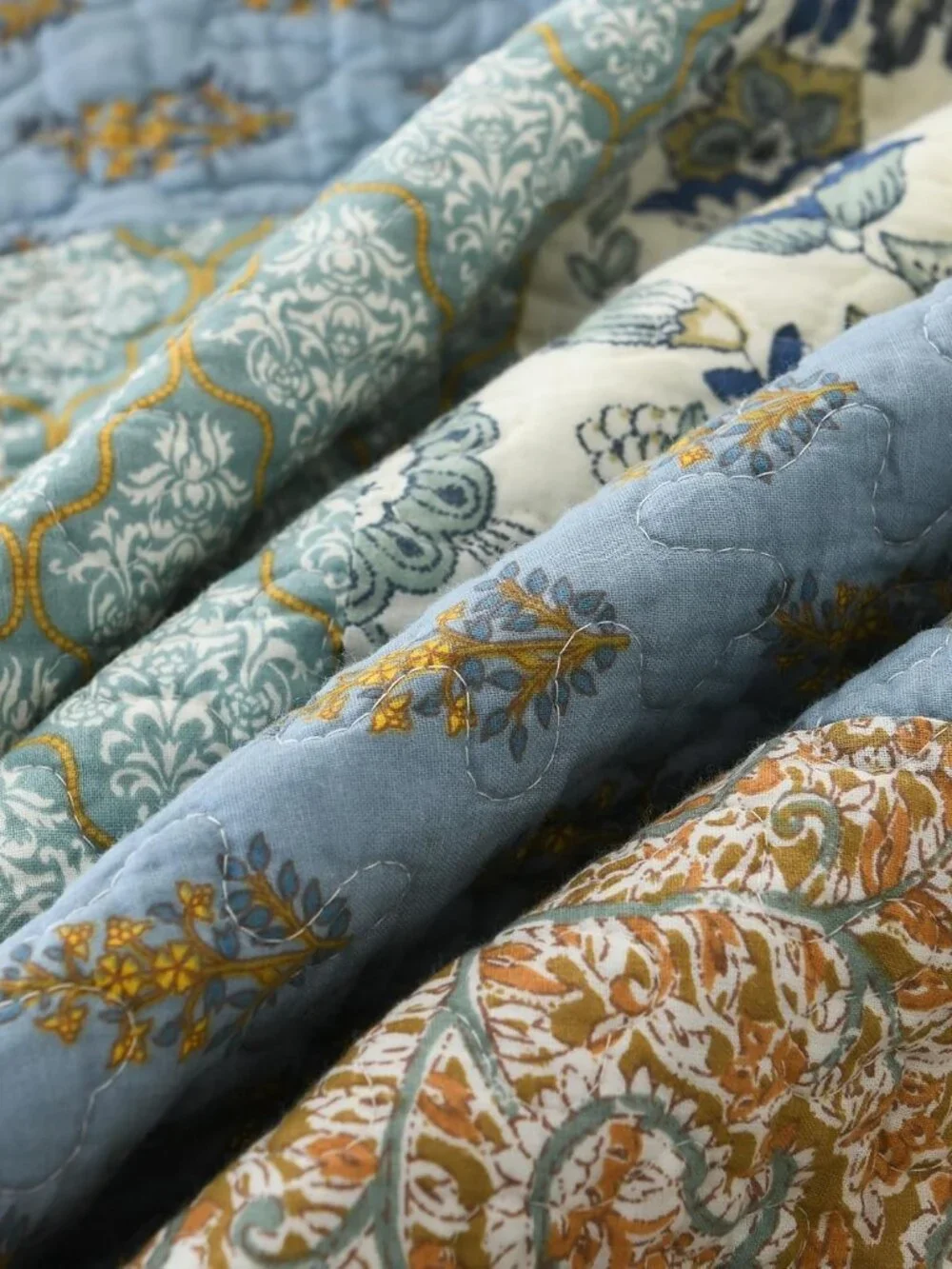 Quilt Set King Size, 100% Cotton Patchwork Green Bohemian Quilt Sets, Reversible_9